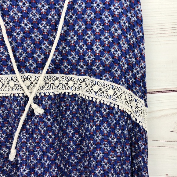 MOSSIMO Navy Boho Pattern Lace Up Tank Top S - Picture 6 of 7